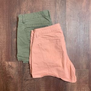 Green and Pink Distressed Mid Rise Shorts Bundle